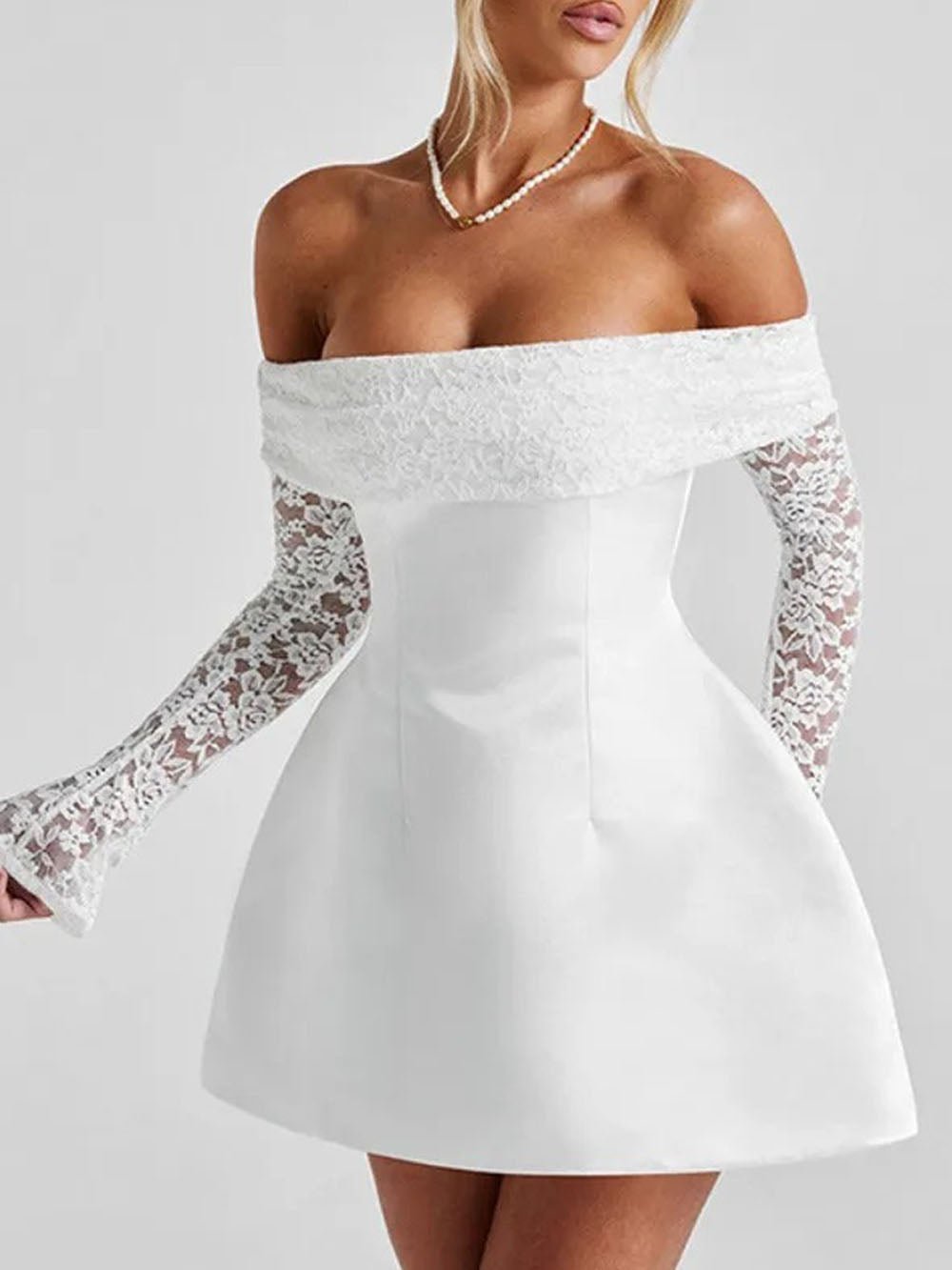 Elodie Off Shoulder Lace Mini Dress - Fashion Pov