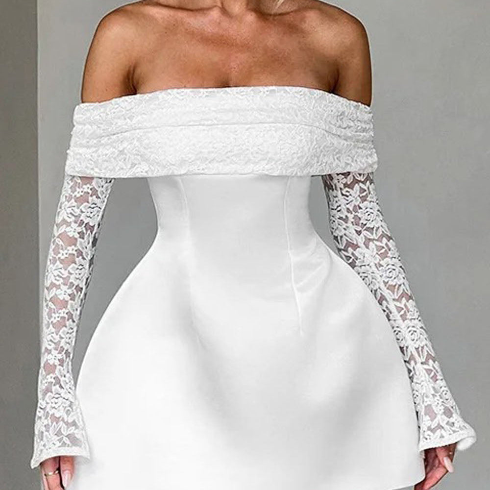 Elodie Off Shoulder Lace Mini Dress - Fashion Pov