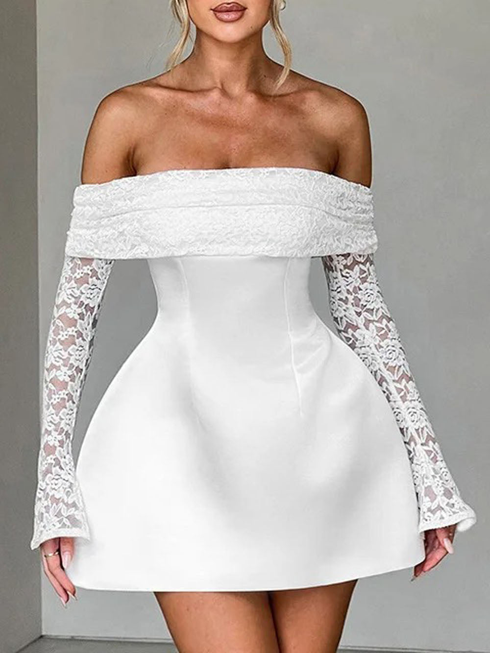 Elodie Off Shoulder Lace Mini Dress - Fashion Pov