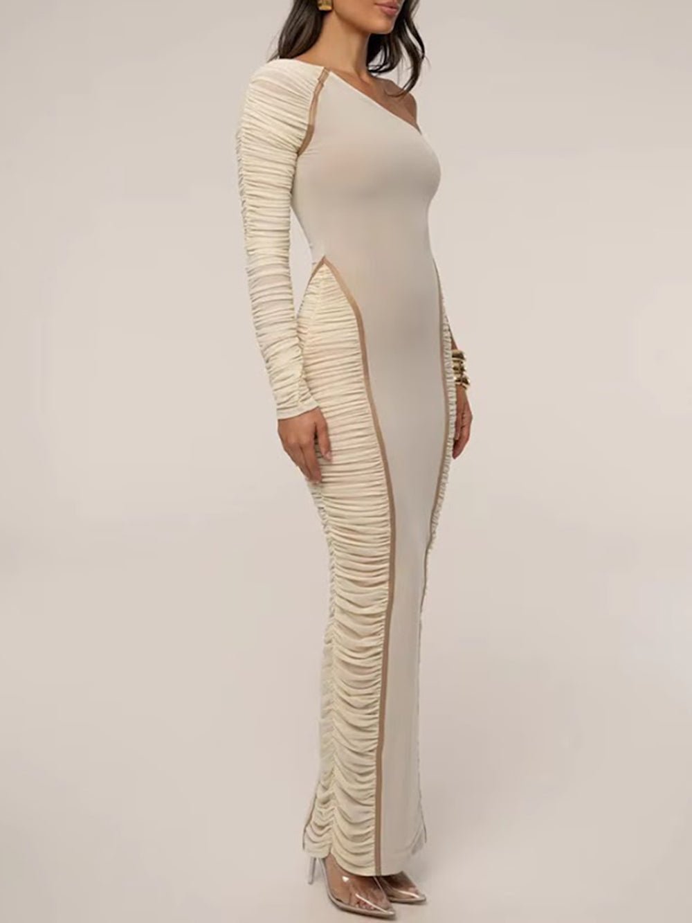Elodie One Shoulder Ruched Maxi Dress - Fashion Pov