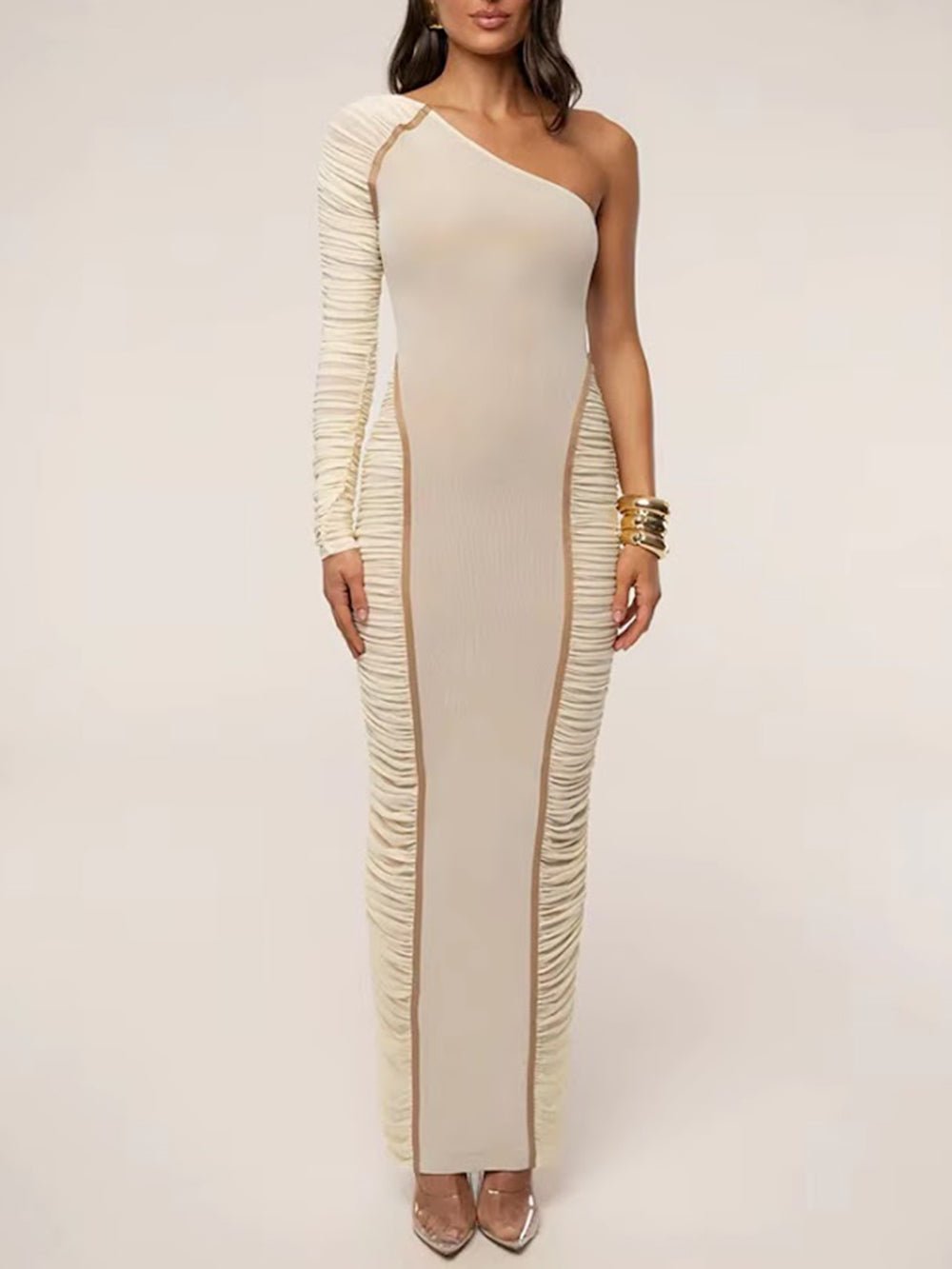 Elodie One Shoulder Ruched Maxi Dress - Fashion Pov