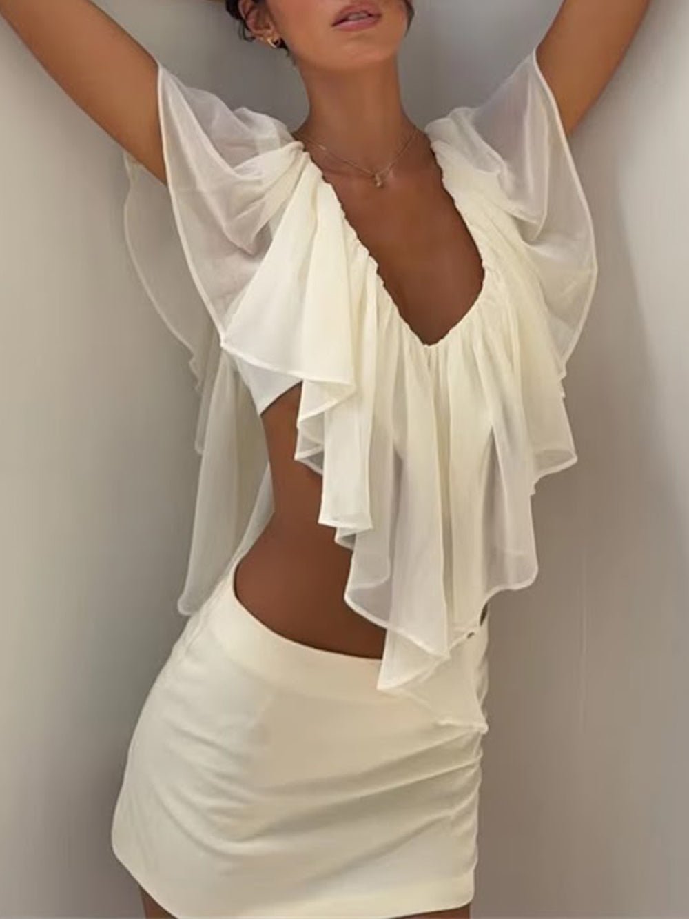 Elodie Ruffle Cutout Mini Dress - Fashion Pov