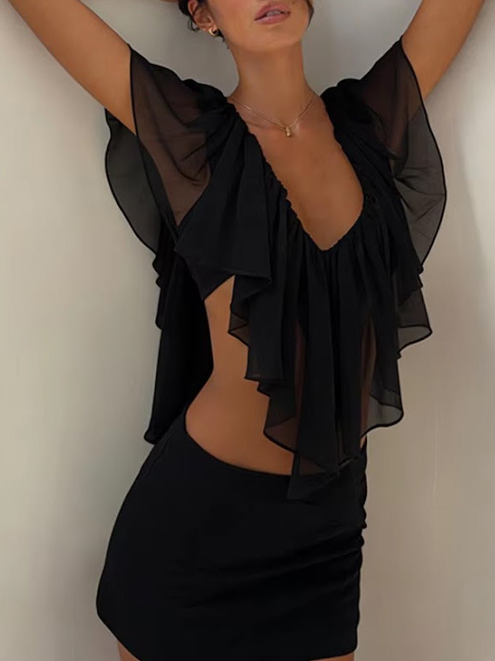 Elodie Ruffle Cutout Mini Dress - Fashion Pov