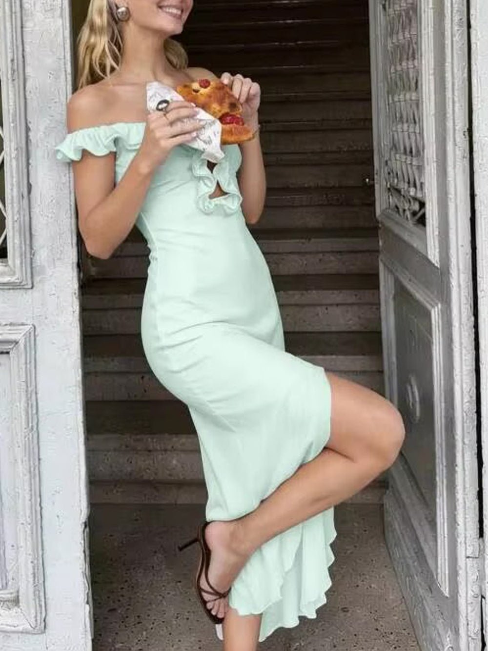 Elodie Ruffle Off Shoulder Midi Dress - Fashion Pov