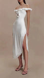 Elodie Ruffle Off Shoulder Midi Dress - Fashion Pov