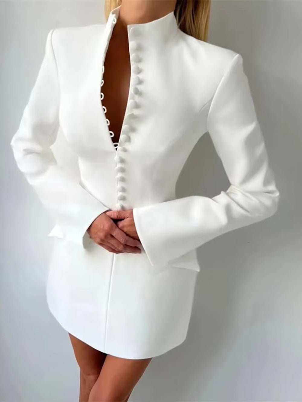 Elodie Sculpted Button Blazer Mini Dress - Fashion Pov