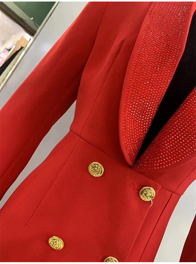 Emilyia Tunic Spliced Button Diamond Blazer - Fashion Pov