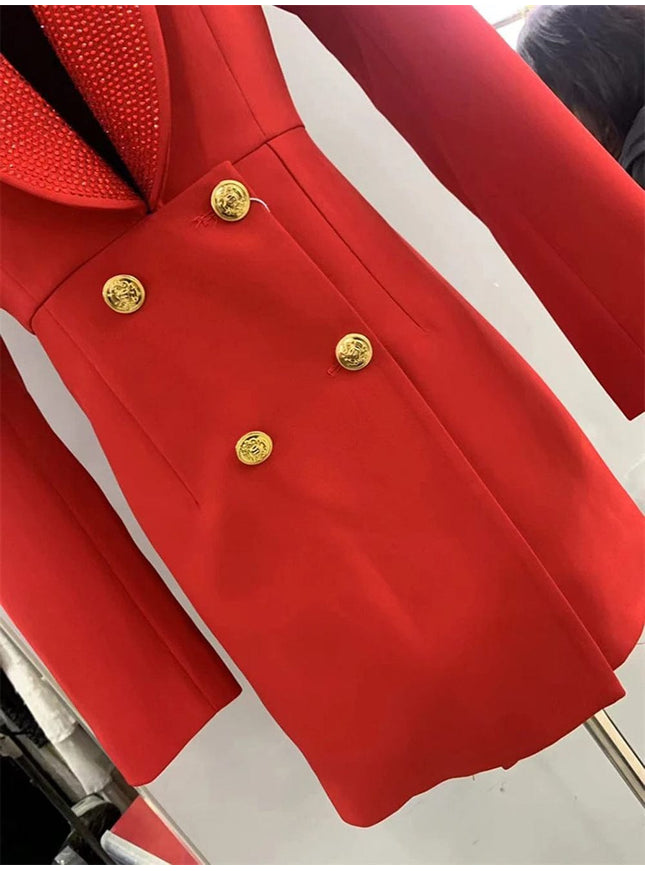 Emilyia Tunic Spliced Button Diamond Blazer - Fashion Pov