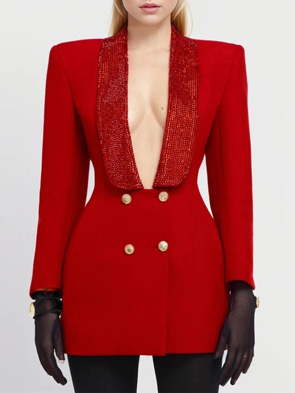 Emilyia Tunic Spliced Button Diamond Blazer - Fashion Pov