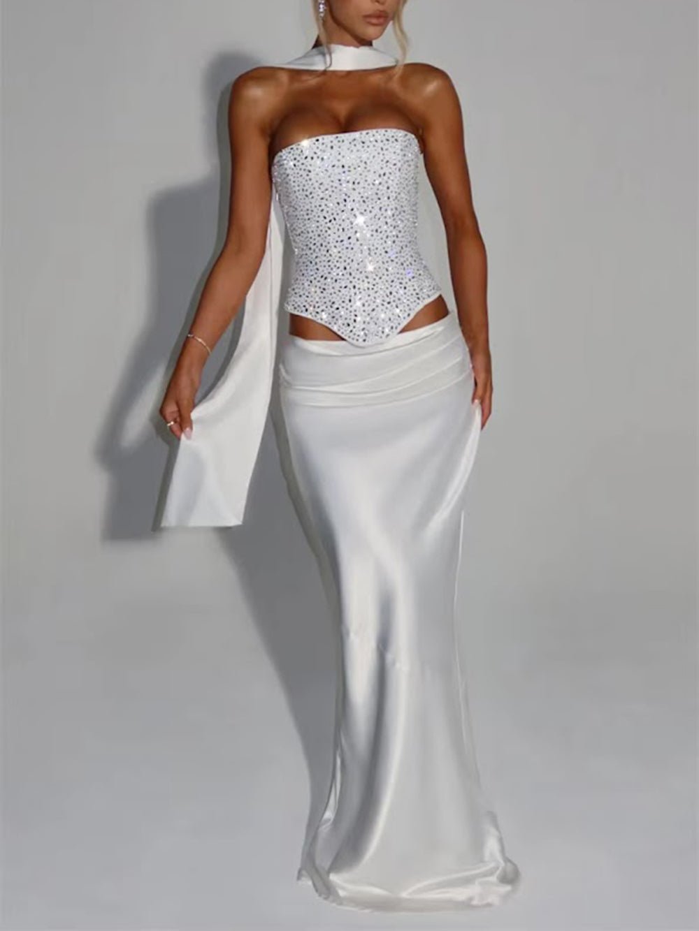 Evelina Crystal Corset Skirt Set - Fashion Pov