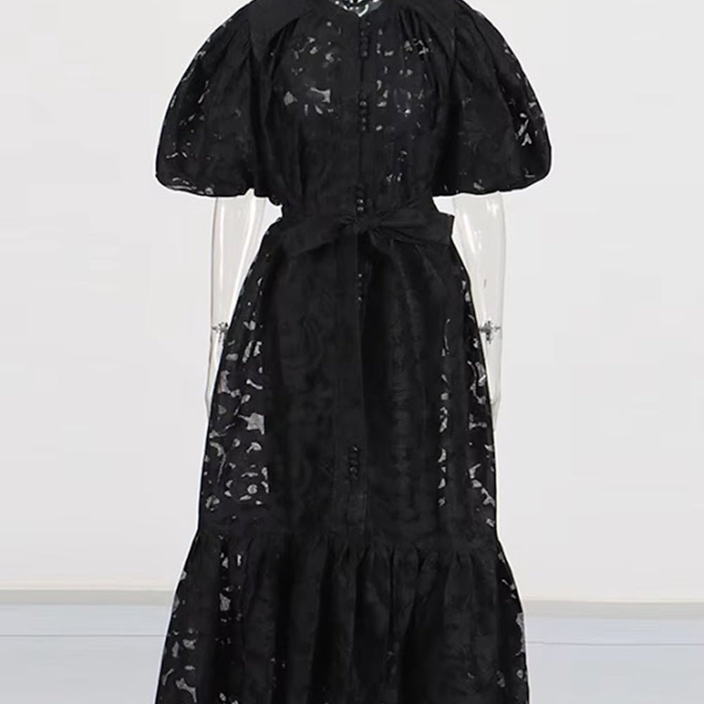 Flora Lace Button Midi Dress - Fashion Pov