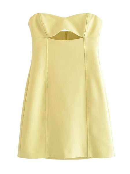 Freya Strapless Hollow Out Mini Dress Yellow / S