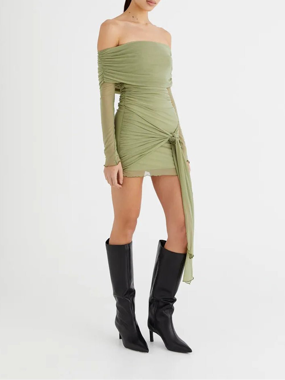 Gemma Off Shoulder Backless Mini Dress Green / S Gemma Off Shoulder Backless Mini Dress Green / S