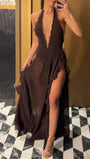 Gemma Plunge Halter Maxi Dress - Fashion Pov