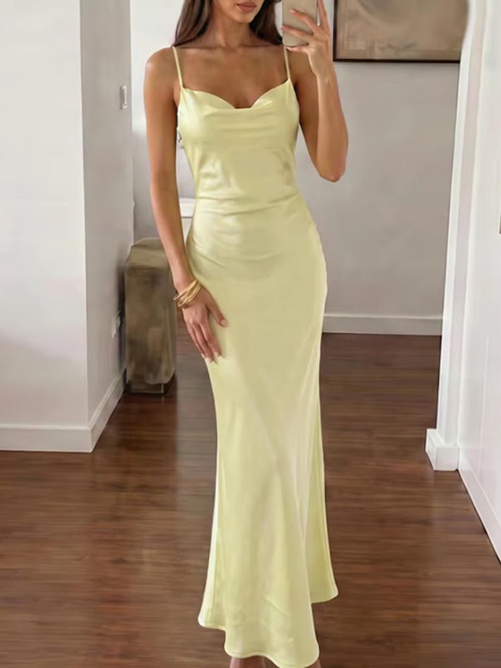 Giselle Cowl Back Satin Maxi Dress - Fashion Pov