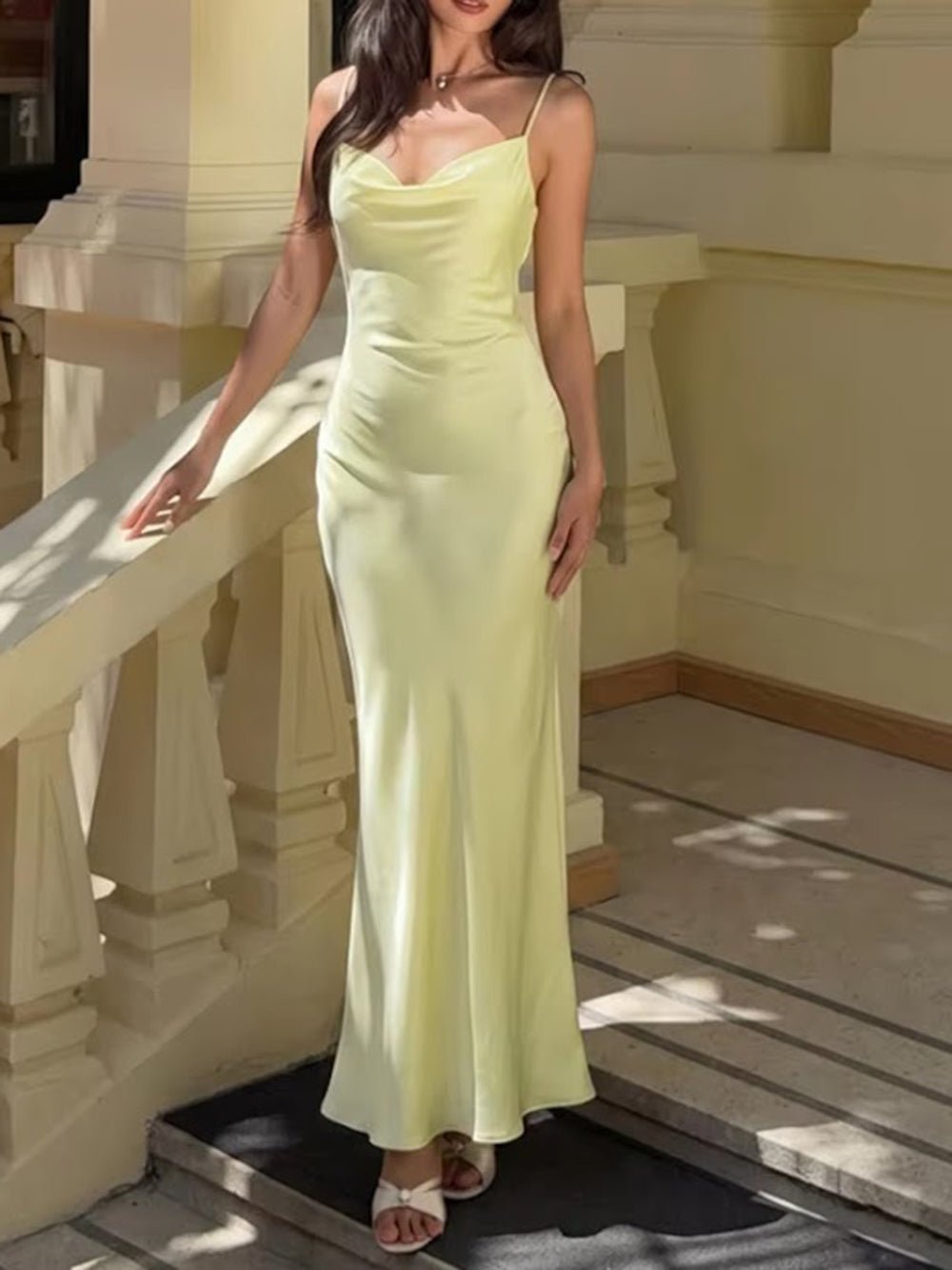 Giselle Cowl Back Satin Maxi Dress - Fashion Pov