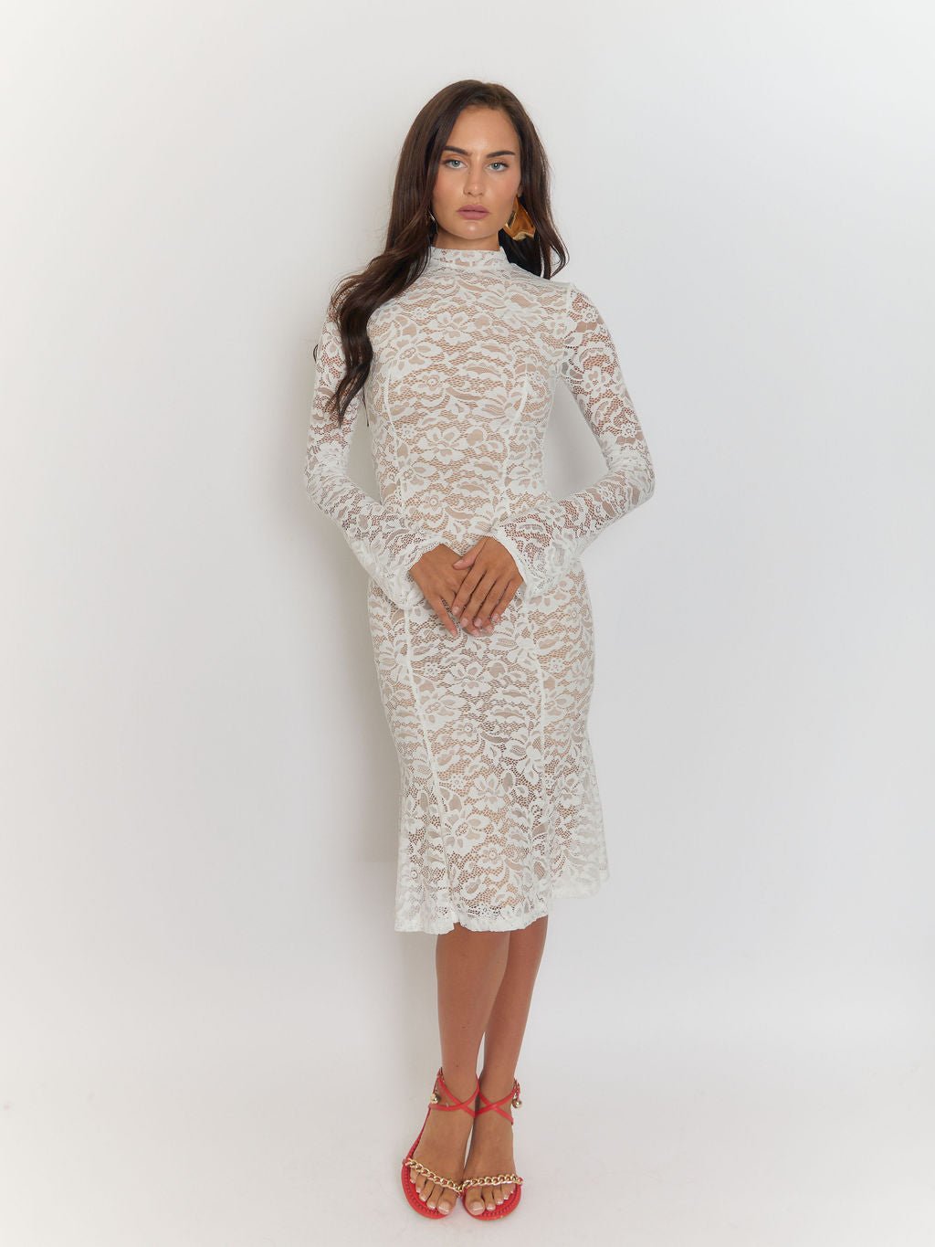 Giulia High Collar Lace Midi Dress - Fashion Pov
