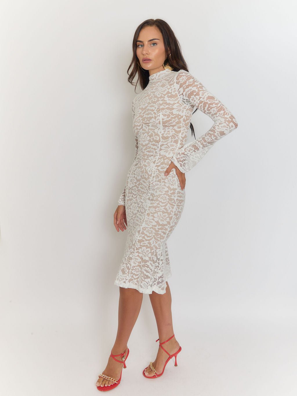 Giulia High Collar Lace Midi Dress - Fashion Pov