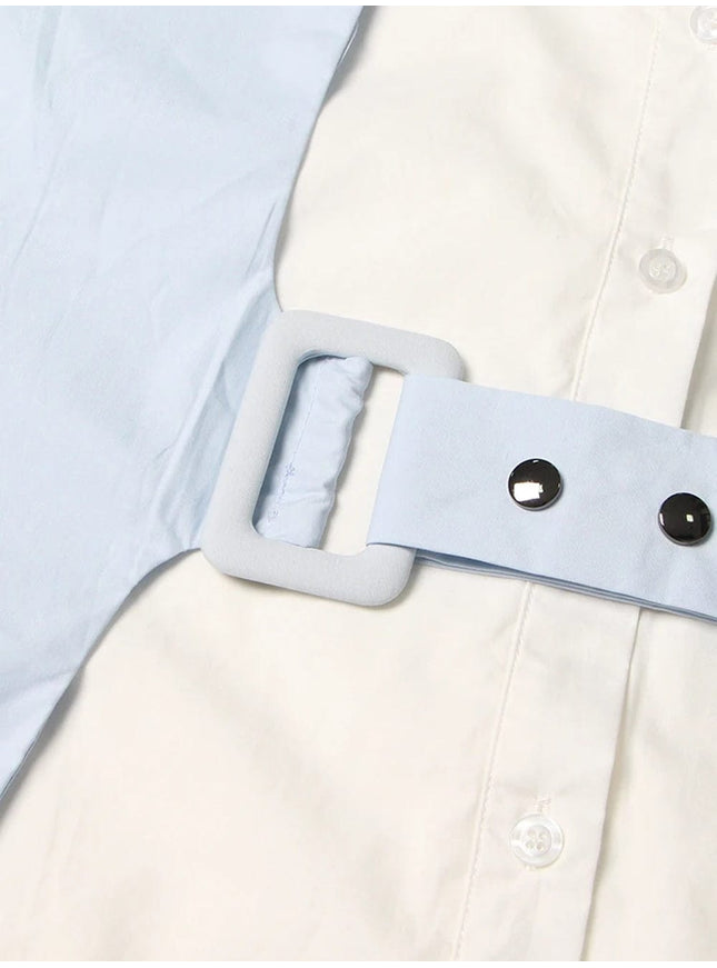 Harlie Colorblock Casual Belt Shirt - Fashion Pov