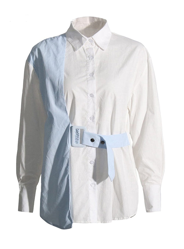 Harlie Colorblock Casual Belt Shirt - Fashion Pov