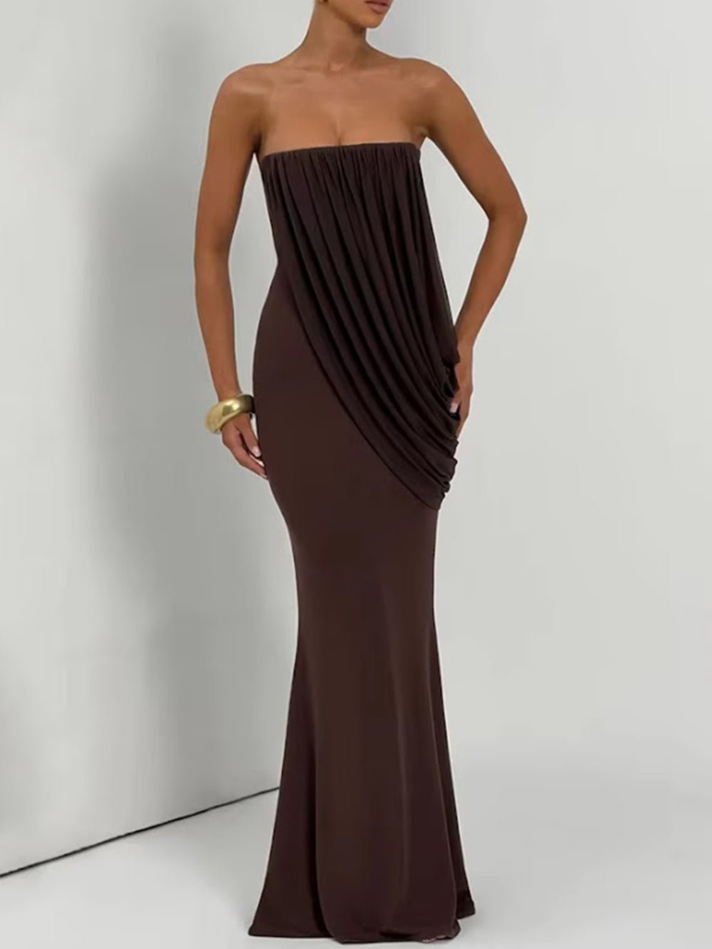 Helena Draped Strapless Maxi Dress - Fashion Pov