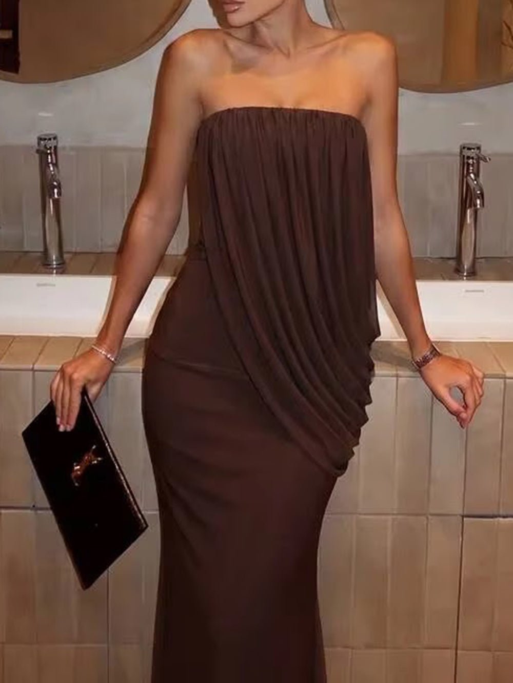 Helena Draped Strapless Maxi Dress - Fashion Pov