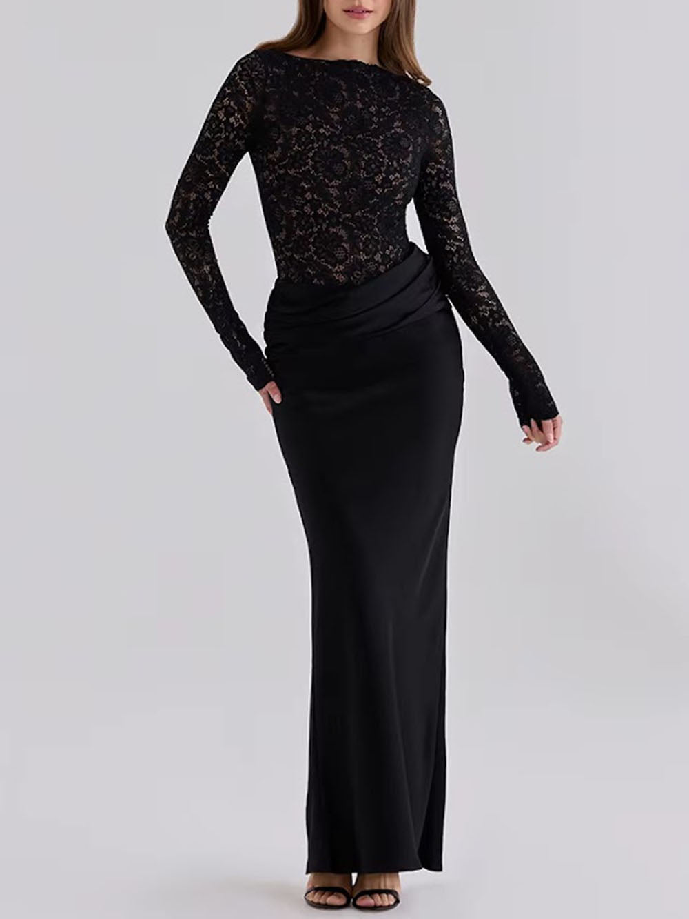 Helena Lace Satin Maxi Dress - Fashion Pov