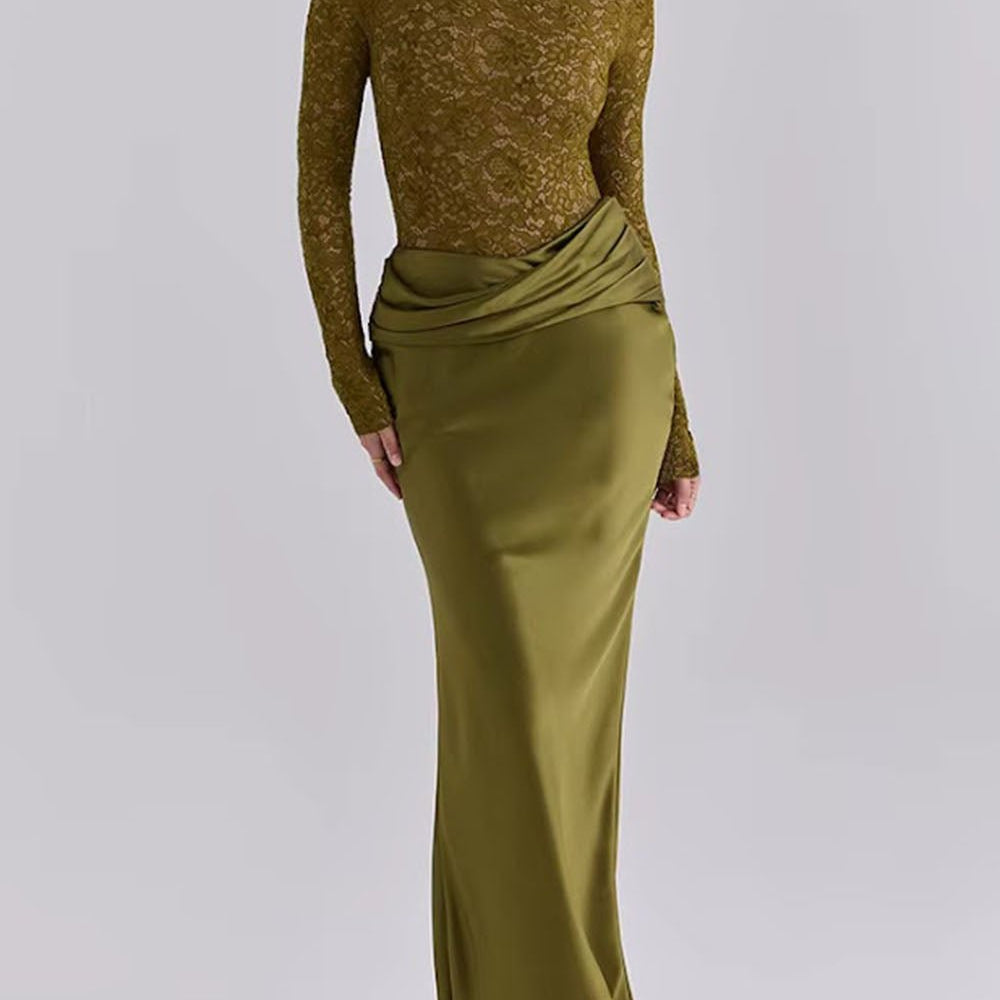 Helena Lace Satin Maxi Dress - Fashion Pov