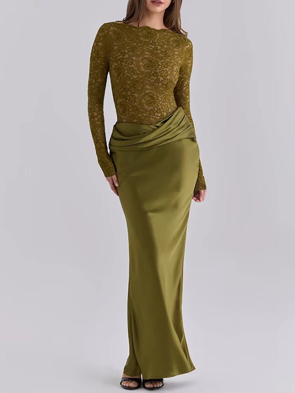 Helena Lace Satin Maxi Dress - Fashion Pov