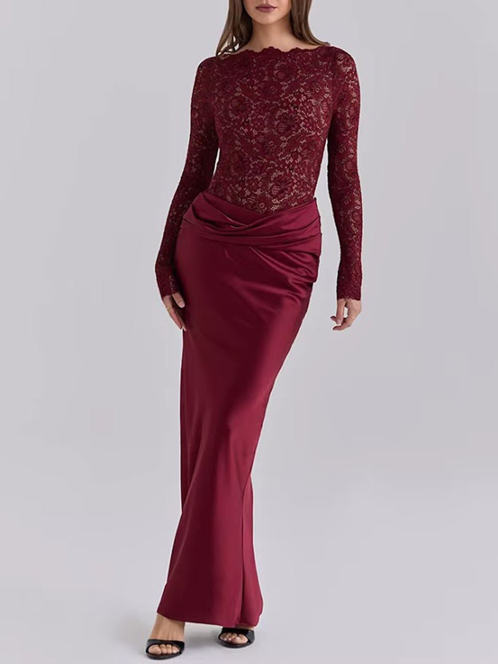 Helena Lace Satin Maxi Dress - Fashion Pov