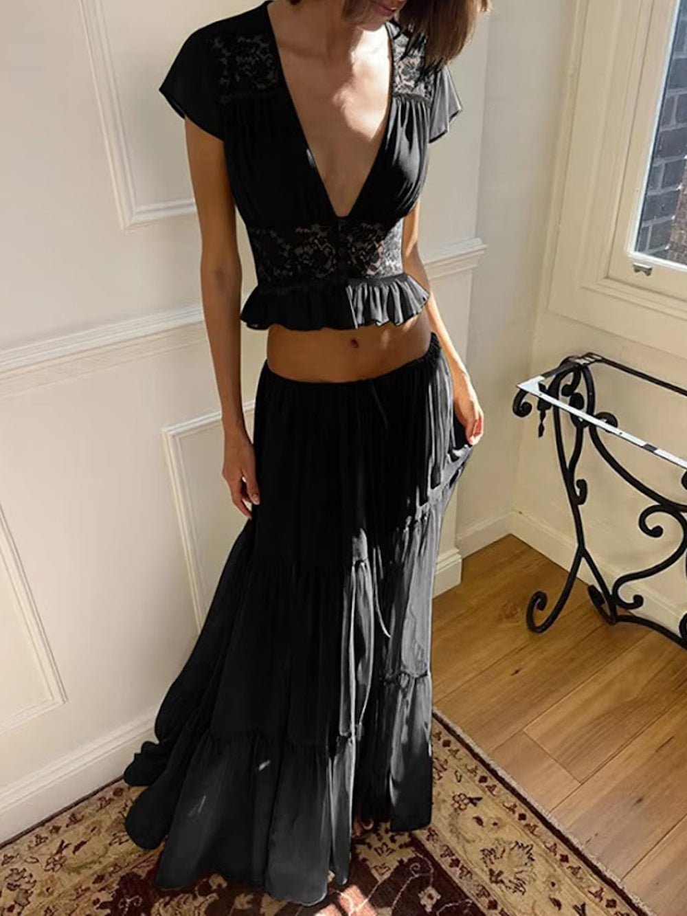Helena Lace Trim Skirt Set - Fashion Pov