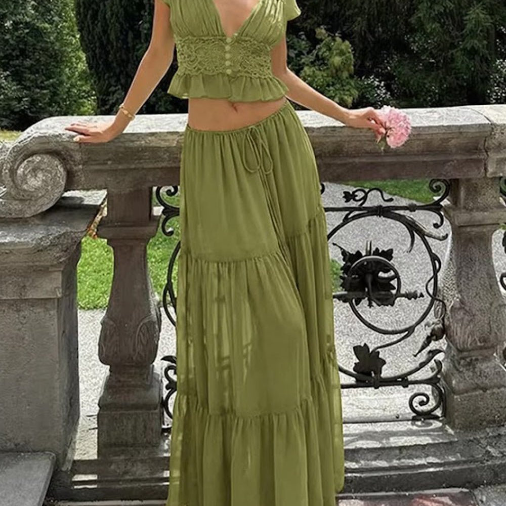 Helena Lace Trim Skirt Set - Fashion Pov