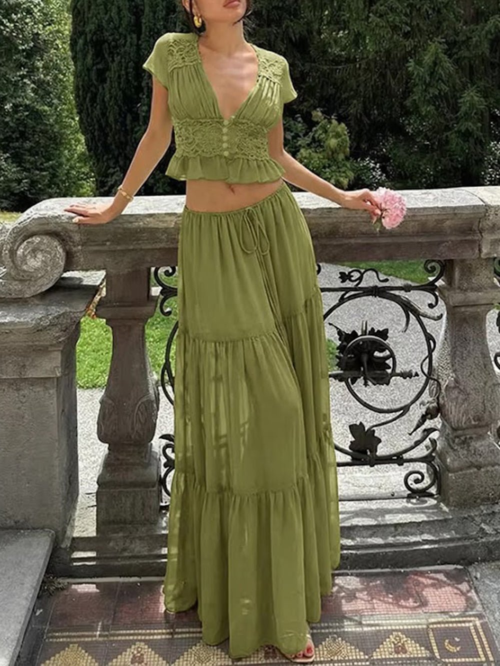 Helena Lace Trim Skirt Set - Fashion Pov