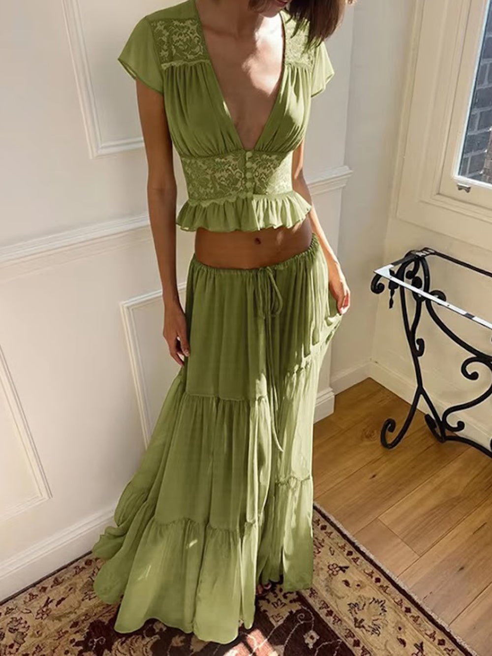 Helena Lace Trim Skirt Set - Fashion Pov