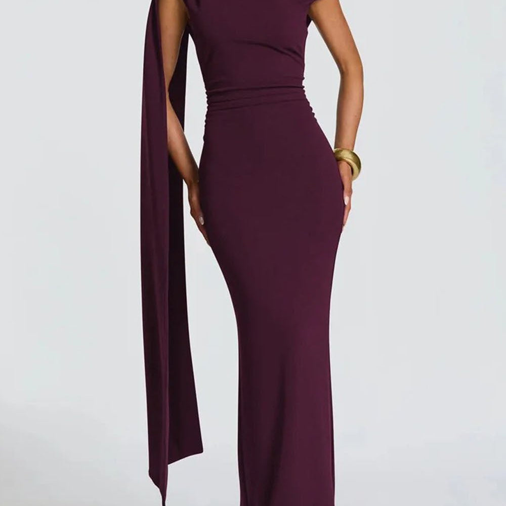 Helena One Shoulder Cape Maxi Dress - Fashion Pov