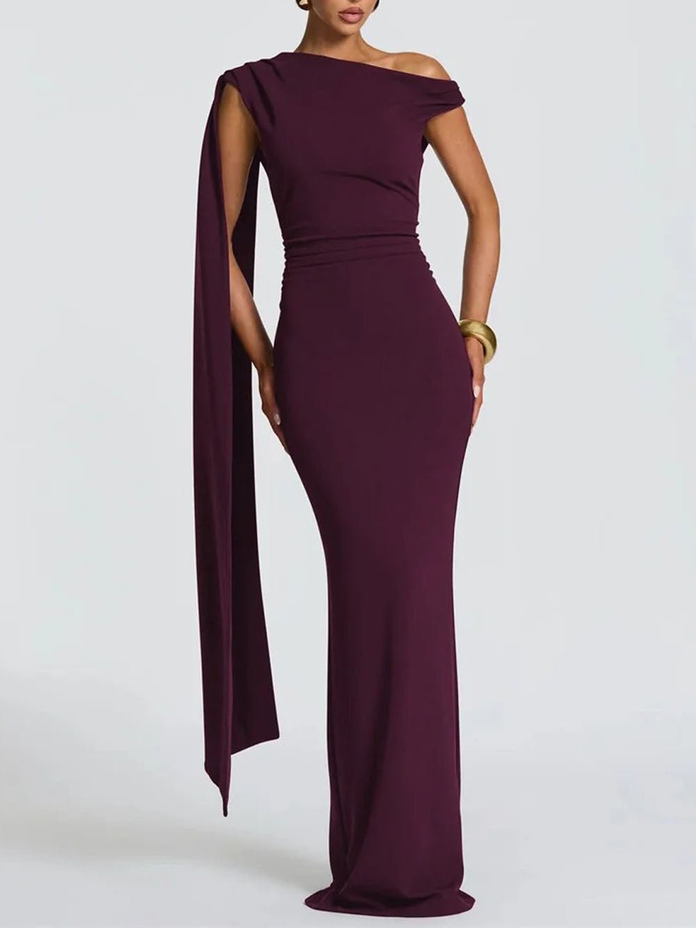 Helena One Shoulder Cape Maxi Dress - Fashion Pov
