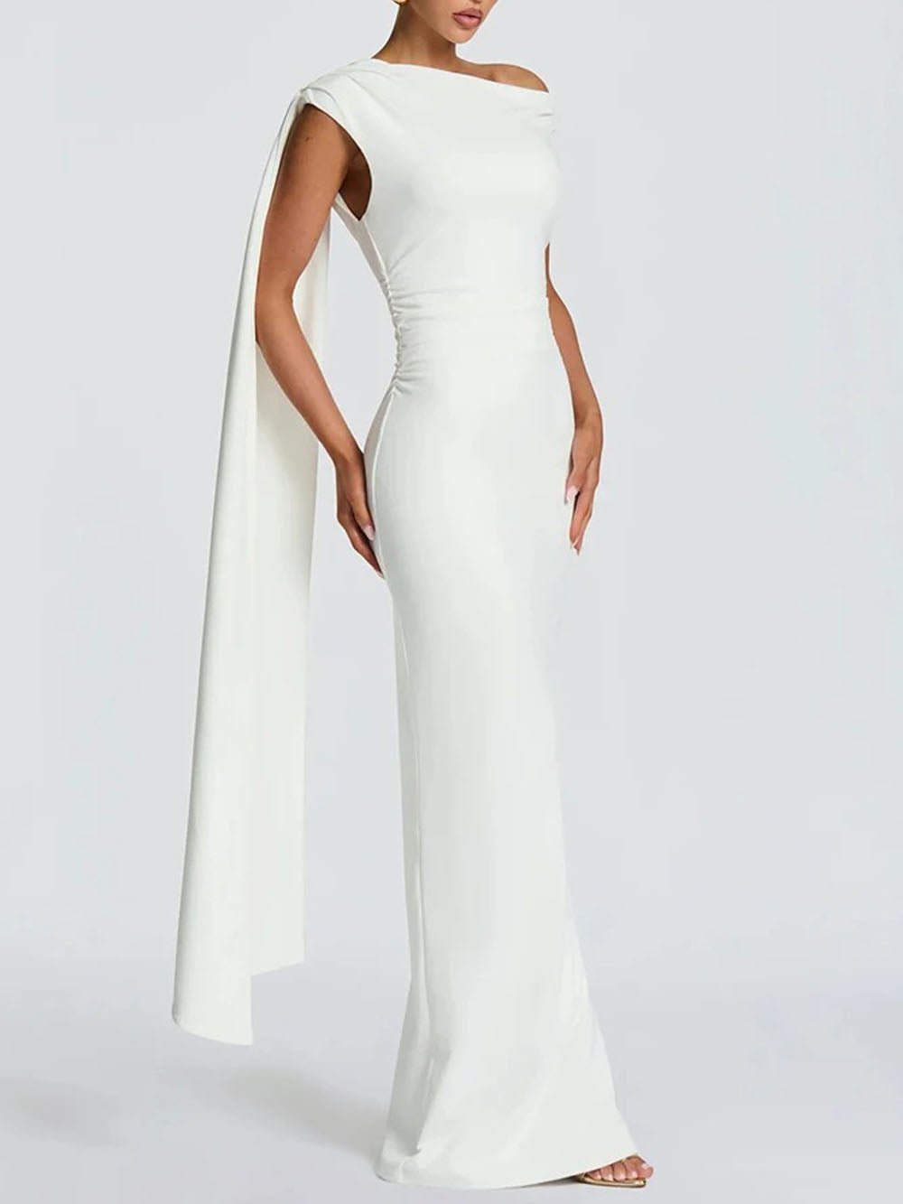 Helena One Shoulder Cape Maxi Dress - Fashion Pov