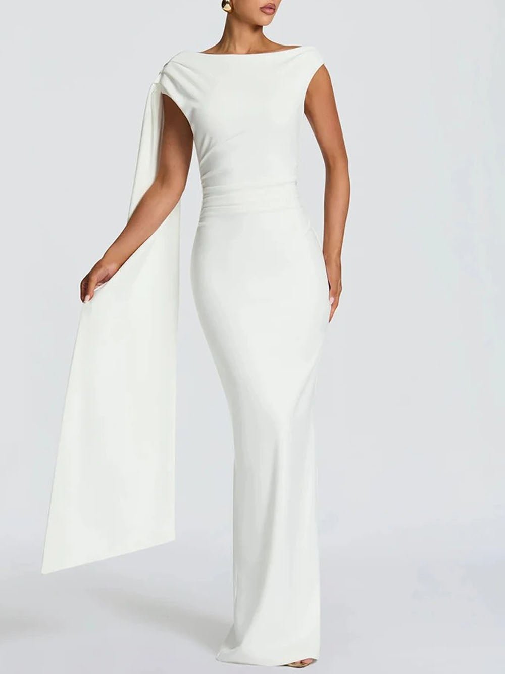 Helena One Shoulder Cape Maxi Dress - Fashion Pov