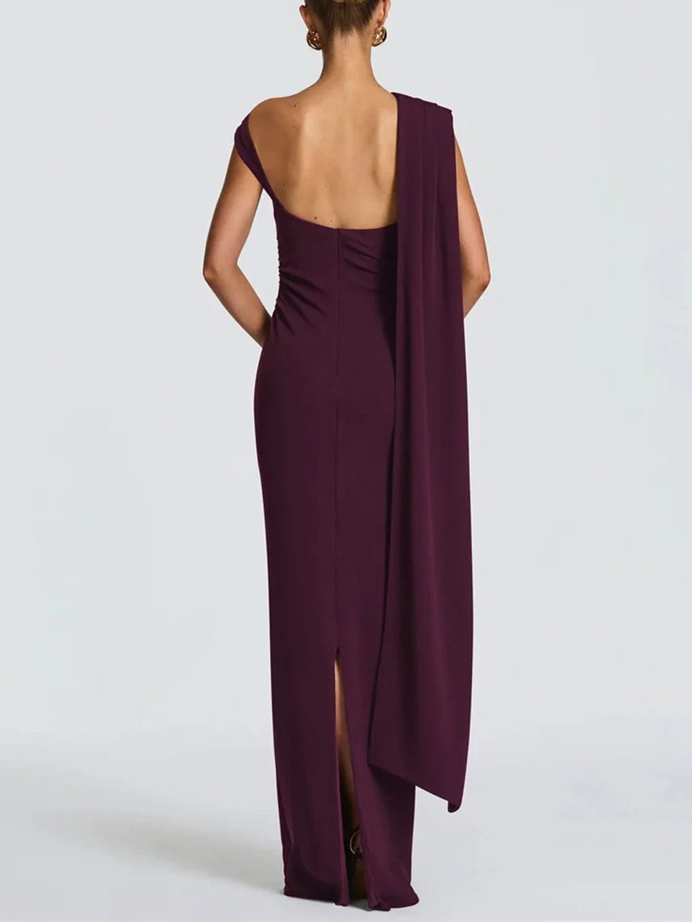 knee length dresses for ladies Helena One Shoulder Cape Maxi Dress Red / S