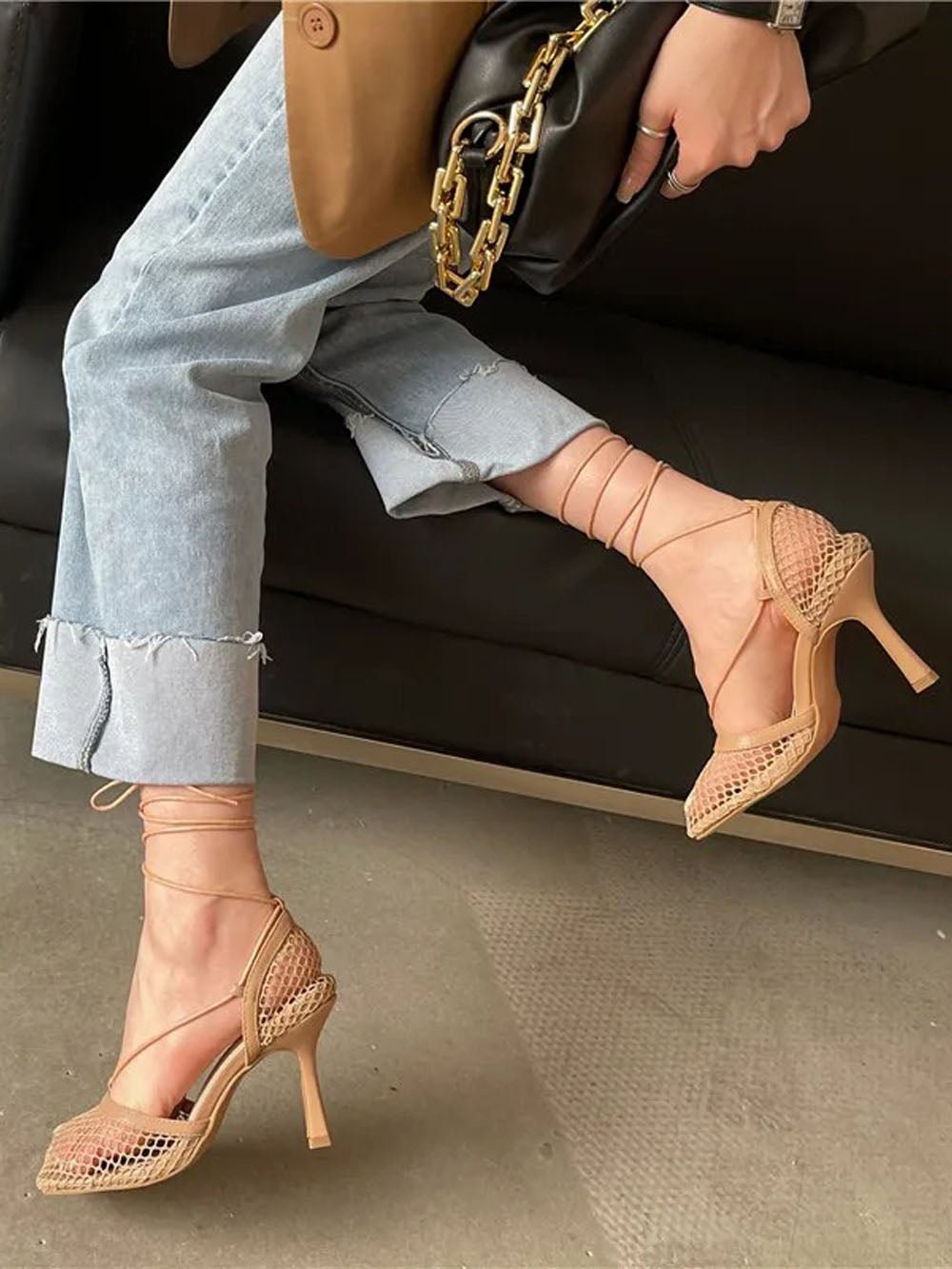 Hollow Mesh High Ankle Heel - Fashion Pov