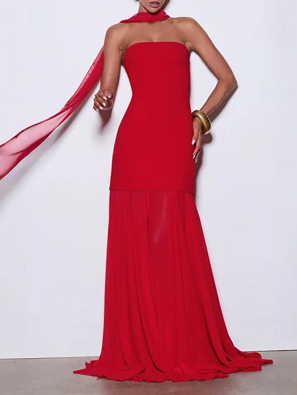 Isabella Strapless Scarf Collar Gown - Fashion Pov