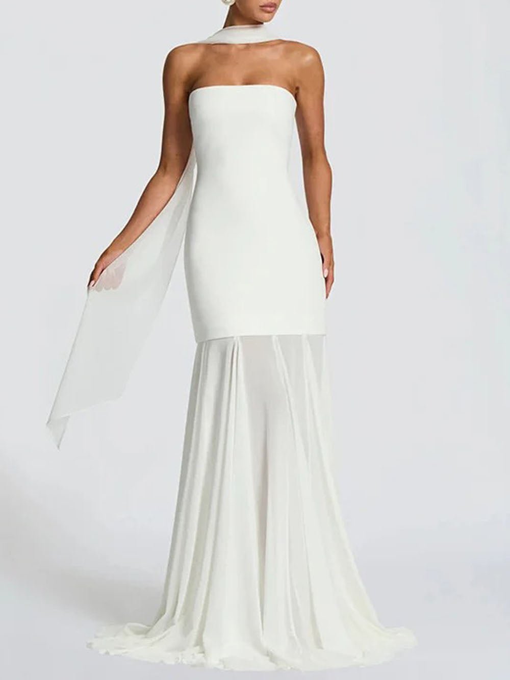 Isabella Strapless Scarf Collar Gown - Fashion Pov