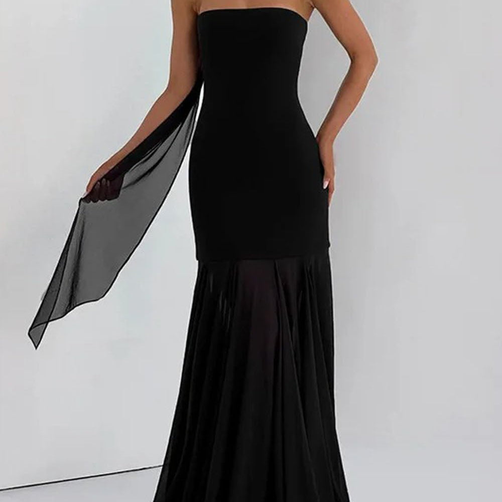 Isabella Strapless Scarf Collar Gown - Fashion Pov