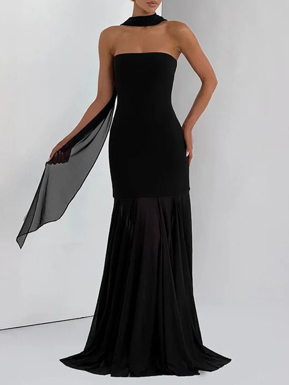 Isabella Strapless Scarf Collar Gown - Fashion Pov