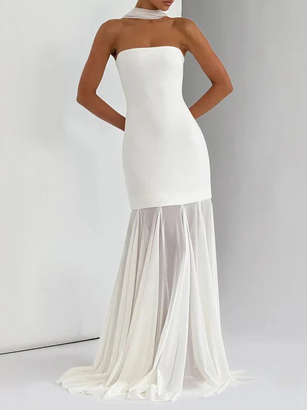 Isabella Strapless Scarf Collar Gown - Fashion Pov