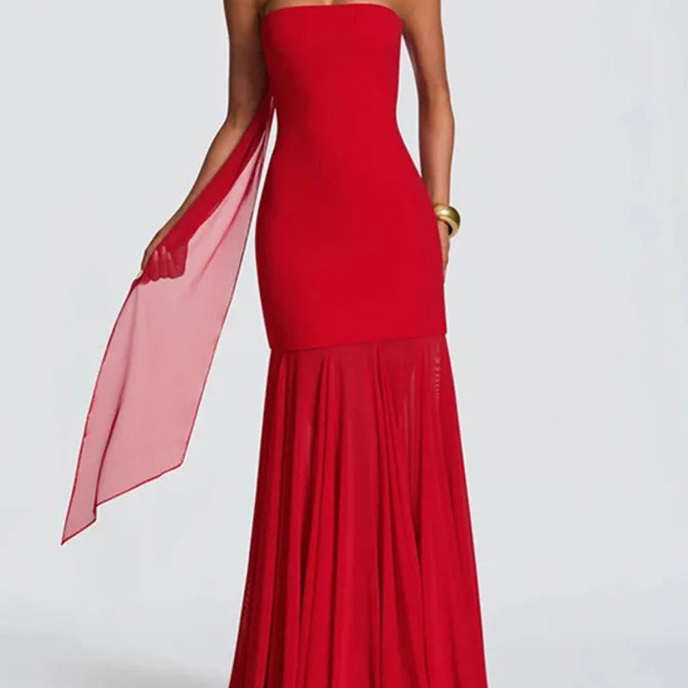 Isabella Strapless Scarf Collar Gown - Fashion Pov