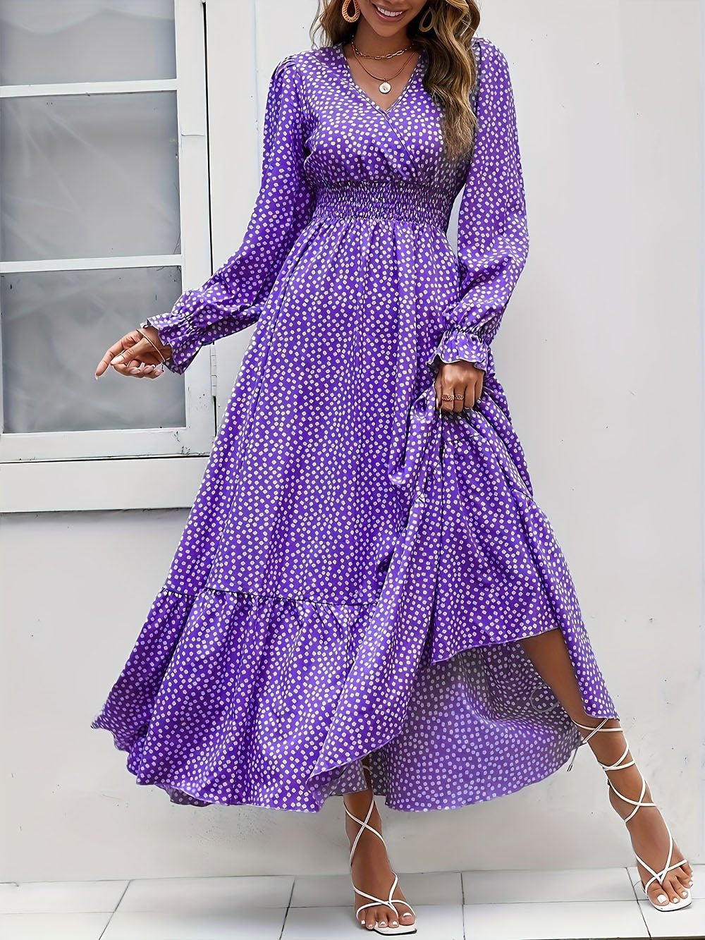 Isabelle Long Sleeve Ruffle Hem Maxi Dress - Fashion Pov
