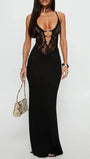 Isla Lace Deep V Maxi Dress Black - Fashion Pov