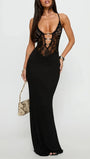 Isla Lace Deep V Maxi Dress Black - Fashion Pov