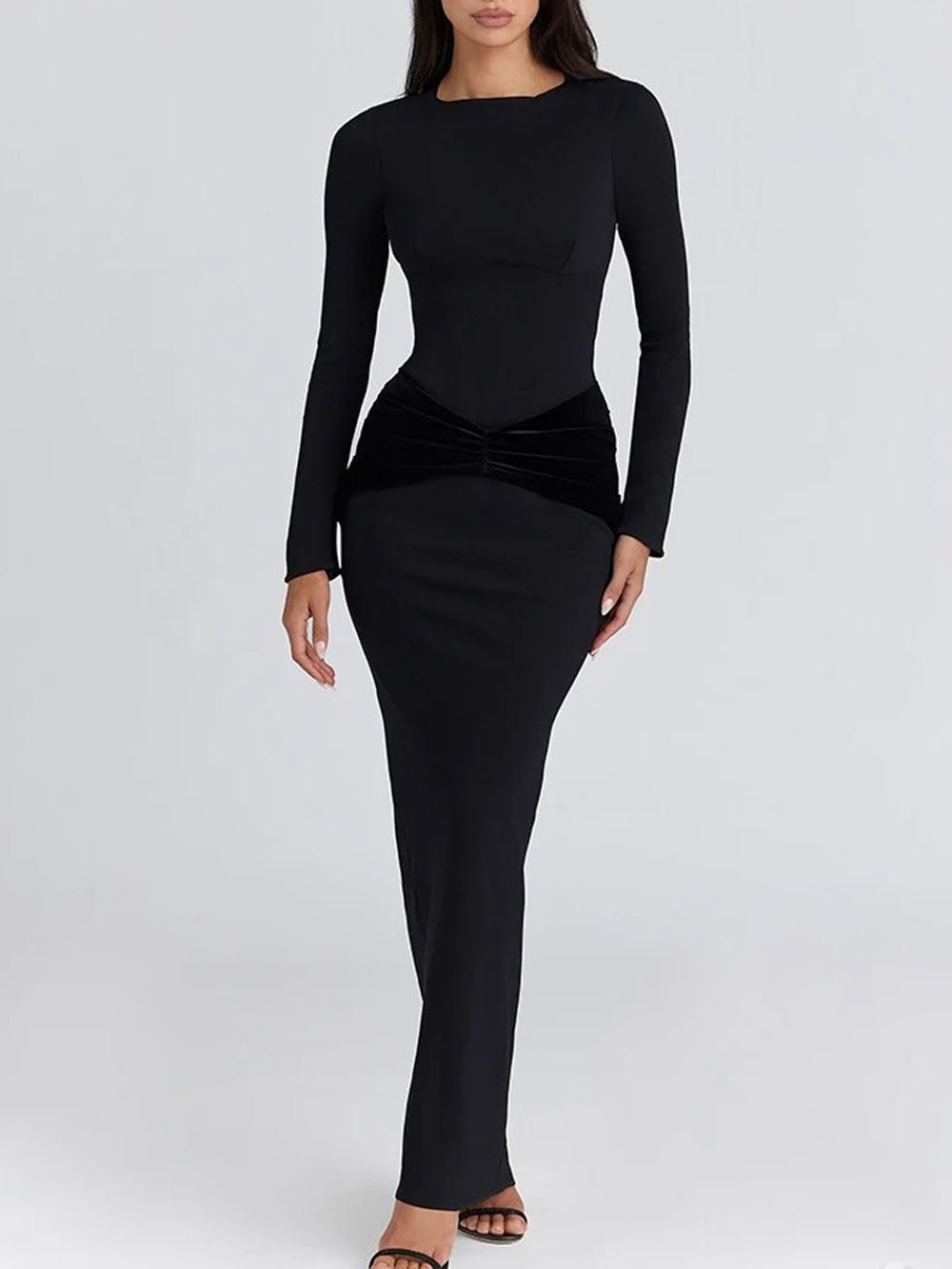 Isla Long Sleeve Ruched Maxi Dress - Fashion Pov